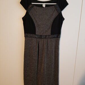 Knit dress with faux leather accents